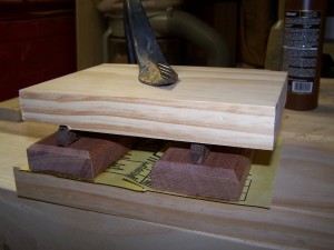Glue Up of Sand Blocks Holdfast used to clamp the gluing sand blocks
