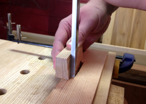 chopping an angle mortise