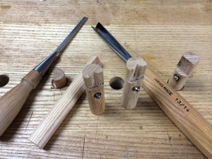 carved wooden bench dogs